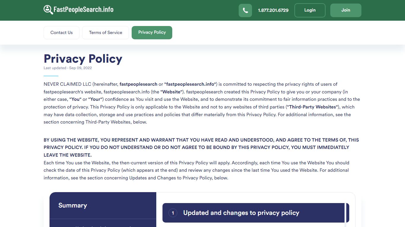 1 Updated and changes to privacy policy - Fast People Search